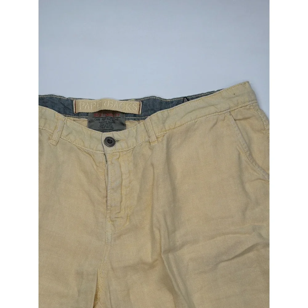 Paperbacks Mens Pale Yellow 100% Linen Flat Front‎ Summer Beach Shorts Size 38